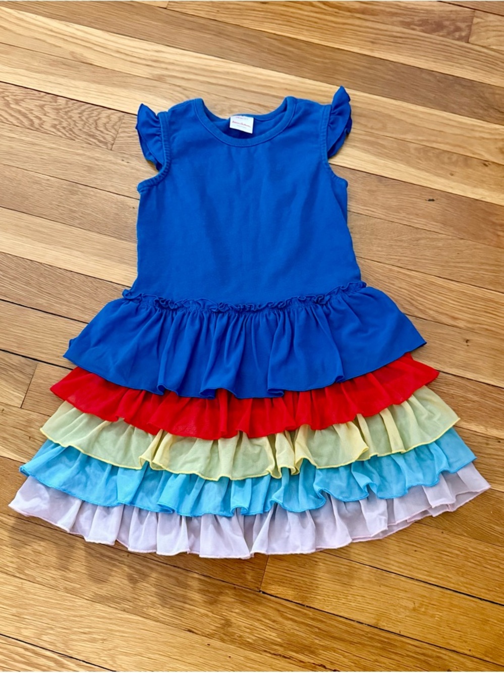 Hanna Andersson 110/5 Flutter Sleeve Rainbow Tiered Tulle Dress